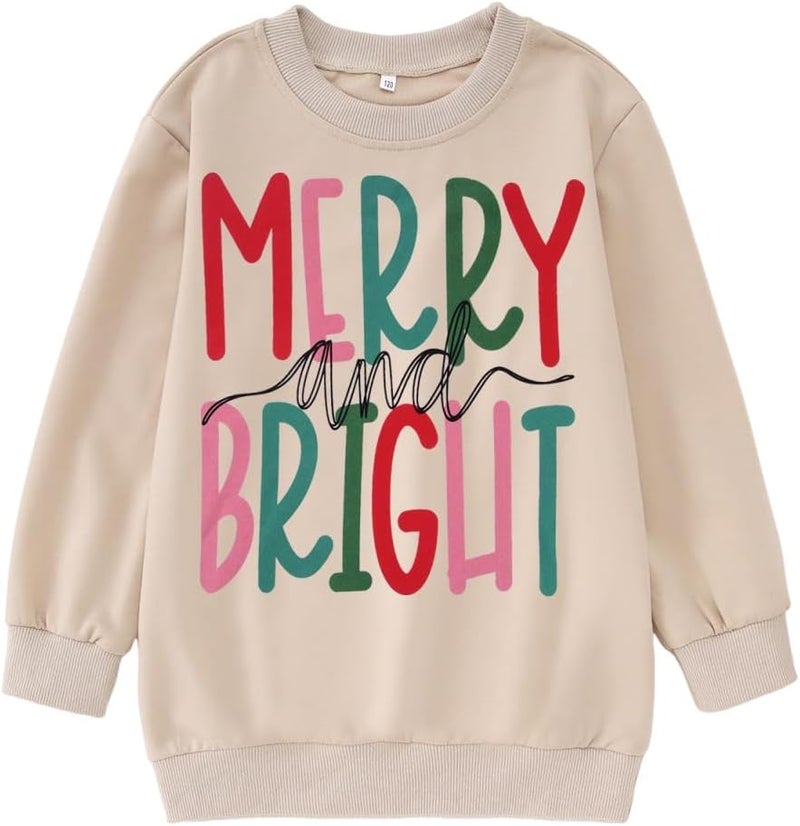 MODNTOGA Store Kids Boy Girl Merry and Bright Crewneck Sweatshirt Merry Christmas Sweatshirt Retro Xmas Long Sleeve Pullover Tops - Image 1